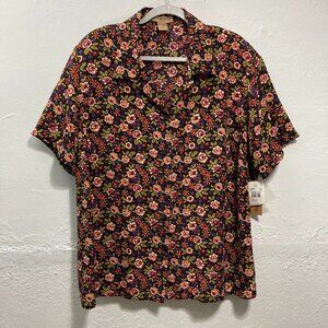 NWT Notations Button Up Short Sleeve Blouse Top Floral Ladies 3X Padded